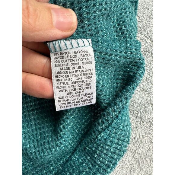 Free People Slit Back Thermal Knit Top Size Large Turquoise - Picture 6 of 8